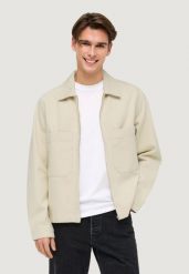 Kurtka Mężczyzna ONLY & SONS Onscassel Pim Ecru 5559 Dnm Jacket Noos. Białe kurtki męskie Only & Sons, m, bez wzorów, z bawełny, eleganckie, bez kaptura. Za 241.05 zł.