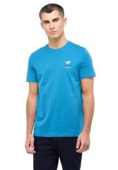Męski T-Shirt Mustang Style Austin Sea of Belize 1016494 5444. Niebieskie t-shirty męskie Mustang, m, bez wzorów, bez kołnierzyka. Za 69.99 zł.