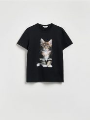 T-shirt regular z naszywką - czarny. Czarne t-shirty męskie Reserved, l, z aplikacjami, z bawełny, bez kołnierzyka. Za 59.99 zł.