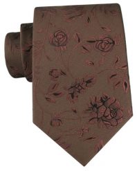 Brązowy Krawat ze Wzorem w Róże - Chattier. Brązowe krawaty i muchy męskie Chattier, bez wzorów, z tkaniny, eleganckie. Za 55.00 zł.