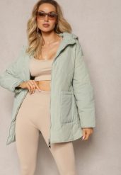 Miętowa Pikowana Kurtka o Fasonie Oversize z Kapturem i Naszytymi Kieszeniami Gomella. Zielone kurtki damskie Renee, m, bez wzorów, z kapturem. Za 269.99 zł.
