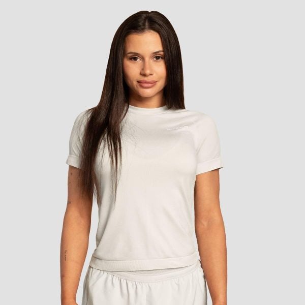 Koszulka damska bieganie krótki rękaw szara Pulse X. Szare topy sportowe damskie GYMBEAM, xl, bez wzorów, z materiału, bez ramiączek. Za 63.90 zł.