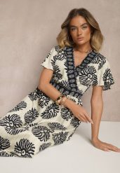 Niebieska Sukienka w Print Boho z Wiskozy Rozkloszowana z Dekoltem V Palarina. Niebieskie sukienki damskie Renee, na lato, l, bez wzorów, z wiskozy, boho, bez kołnierzyka, bez ramiączek, maxi, rozkloszowane. W wyprzedaży za 95.99 zł.