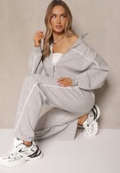 Szary Retro Komplet Dresowy z Wiskozą Bluza i Spodnie o Szerokim Kroju Selriza. Szare bluzy bez kaptura damskie Renee, z dresówki. Za 169.99 zł.