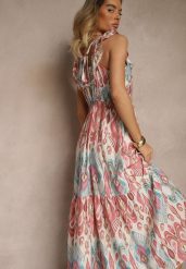 Różowa Sukienka Rozkloszowana Wiskozowa Wiązana na Plecach we Wzór Boho Turieza. Czerwone sukienki damskie Renee, na co dzień, l, bez wzorów, z wiskozy, boho, bez kołnierzyka, bez ramiączek, maxi, proste. W wyprzedaży za 63.99 zł.