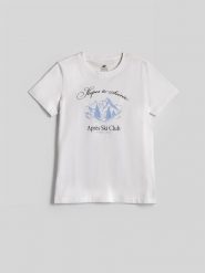 4F T-shirt regular z nadrukiem damski - biały L. Białe t-shirty damskie 4f, l, bez wzorów, z bawełny, bez kołnierzyka. Za 69.99 zł.