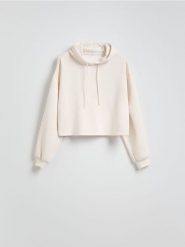 Krótka bluza z kapturem - złamana biel. Bluzy z kapturem damskie Reserved, l, z dzianiny. Za 89.99 zł.