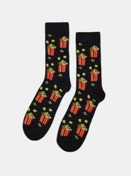 Prążkowane skarpetki z bawełną z motywem popcornu - czarny. Czarne skarpetki męskie Sinsay, bez wzorów, z bawełny. Za 15.99 zł.
