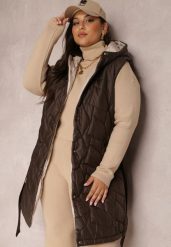 Brązowa Kamizelka Pikowana z Paskiem Maasho. Brązowe kamizelki damskie Renee, plus size, z jeansu, długie. Za 259.99 zł.