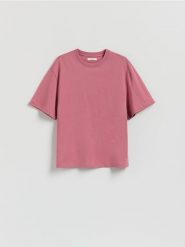 Bawełniany t-shirt oversize - jasnofioletowy. Fioletowe t-shirty damskie Reserved, l, bez wzorów, z bawełny, bez kołnierzyka. W wyprzedaży za 25.99 zł.