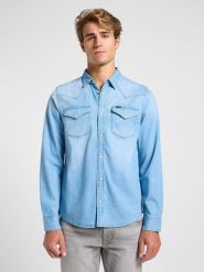 LEE MĘSKA KOSZULA JEANSOWA LEE REGULAR WESTERN SHIRT STARLIGHT WASH 112363914. Koszule męskie Lee, m, bez wzorów, z jeansu, bez kołnierzyka, bez ramiączek. Za 159.99 zł.