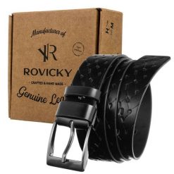Pasek męski czarny Rovicky PRS-04-G. Czarne paski męskie ROVICKY, bez wzorów, ze skóry, eleganckie. Za 50.00 zł.