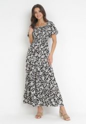 Czarna Rozkloszowana Sukienka Maxi w Kwiaty Casceia. Czarne sukienki damskie Born2be, m, bez wzorów, bez kołnierzyka, bez ramiączek, maxi, rozkloszowane. W wyprzedaży za 67.99 zł.