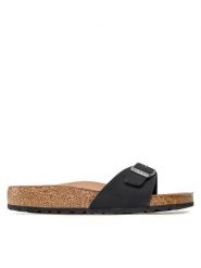 Birkenstock Klapki Madrid Bs 1019969 Czarny. Czarne klapki damskie Birkenstock, bez wzorów, ze skóry, bez obcasa. Za 329.99 zł.
