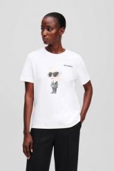 KARL LAGERFELD Biały t-shirt damski Ikon Aquarelle K. Białe t-shirty damskie Karl Lagerfeld, s, bez wzorów, z materiału, bez kołnierzyka. W wyprzedaży za 259.99 zł.