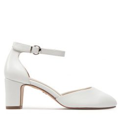 Półbuty Tamaris. Białe półbuty damskie Tamaris, bez wzorów, bez obcasa, na obcasie. Za 379.99 zł.