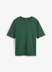 T-shirt z grubej bawełny organicznej. Czarne t-shirty damskie bonprix, bez wzorów, z bawełny, bez kołnierzyka. Za 47.99 zł.