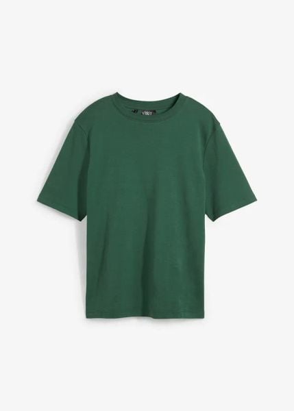 T-shirt z grubej bawełny organicznej. Czarne t-shirty damskie bonprix, bez wzorów, z bawełny, bez kołnierzyka. Za 47.99 zł.