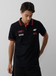4F Koszulka polo regular męska - czarna L. Czarne koszulki polo męskie 4f, l, bez wzorów, z dzianiny, bez ramiączek. Za 99.99 zł.