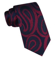 Elegancki i Modny Krawat Jedwabny - Alties - Granatowy, Duże Czerwone Paisley. Czerwone krawaty i muchy męskie Alties, bez wzorów, z jedwabiu, eleganckie. Za 115.00 zł.