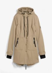 Kurtka parka softshell super-stretch, odpychająca wodę. Zielone parki damskie bonprix, bez wzorów, z softshellu. Za 359.99 zł.