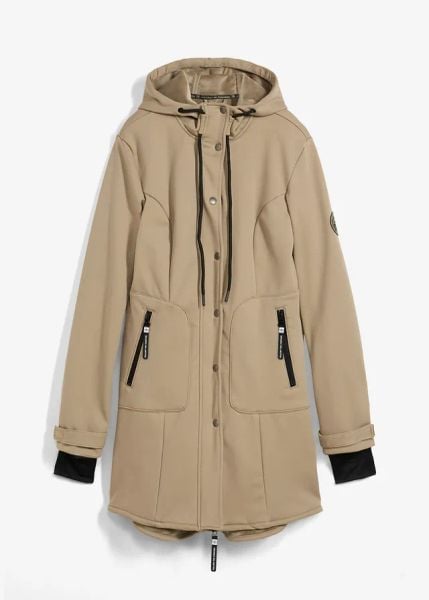 Kurtka parka softshell super-stretch, odpychająca wodę. Zielone parki damskie bonprix, bez wzorów, z softshellu. Za 359.99 zł.