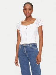 Guess Bluzka W5GP13 KCVA1 Biały Slim Fit. Białe bluzki damskie Guess, l, z aplikacjami, z bawełny, bez ramiączek. Za 159.99 zł.