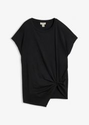 Koszulka z czystej bawełny organicznej. Czarne bluzki damskie bonprix, bez wzorów, z bawełny, eleganckie, bez kołnierzyka, bez ramiączek. Za 47.99 zł.
