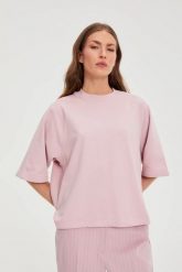 Bluza oversize różowa. Czerwone bluzy bez kaptura damskie MOODO, l, z bawełny. Za 89.99 zł.