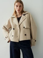 OPUS Kurtka przejściowa w kolorze kremowym rozmiar: 40. Brązowe kurtki damskie Opus, bez wzorów, z wełny, bez kaptura. Za 292.61 zł.