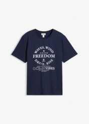 T-shirt z czystej bawełny organicznej. Niebieskie t-shirty męskie bonprix, m, bez wzorów, z bawełny, bez kołnierzyka. Za 44.99 zł.