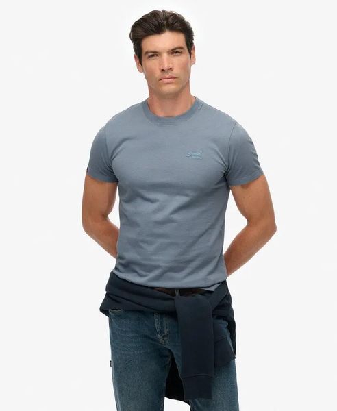 Superdry Essential Logo T‑Shirt – Slim Fit, 100% Bawełna Organic, Washed Denim. Niebieskie t-shirty damskie Superdry., m, bez wzorów, z bawełny, bez kołnierzyka. Za 132.30 zł.