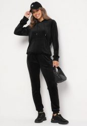 Czarny Welurowy Komplet Dresowy Bluza z Kapturem Spodnie z Gumką w Talii Ilseria. Czarne bluzy z kapturem damskie Born2be, l, z dresówki. Za 79.99 zł.