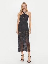 Simona Corsellini Sukienka dzianinowa P25CPABO0401 Czarny Slim Fit. Czarne sukienki damskie SIMONA CORSELLINI, bez wzorów, z dzianiny, bez kołnierzyka, bez ramiączek. Za 579.99 zł.