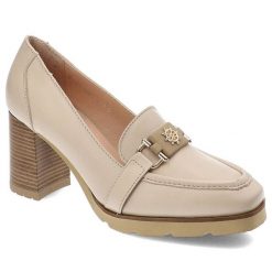 Beżowe Półbuty Simen Skórzane Eleganckie Buty Na Obcasie. Brązowe półbuty damskie Simen, bez wzorów, ze skóry, biznesowe, bez obcasa, na obcasie. Za 309.00 zł.