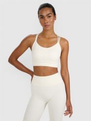 4F Biustonosz treningowy z niskim wsparciem - beżowy M/L. Brązowe biustonosze sportowe damskie 4f, bez wzorów, z elastanu. Za 119.99 zł.