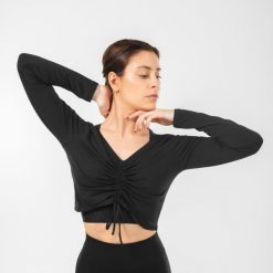 Koszulka z długim rękawem do tańca modern jazz damska Starever. Czarne t-shirty damskie DOMYOS, l, bez wzorów, z elastanu, bez kołnierzyka. Za 69.99 zł.