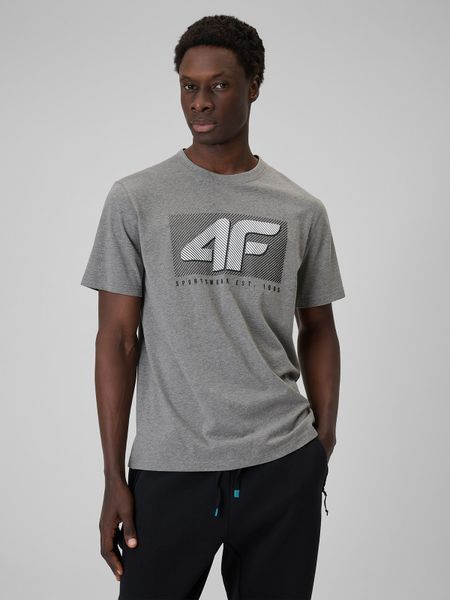 4F T-shirt regular z nadrukiem męski - szary XL. Szare t-shirty męskie 4f, m, bez wzorów, z dresówki, bez kołnierzyka. Za 69.99 zł.
