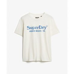 Damska koszulka z nadrukiem Superdry Venue. Białe t-shirty damskie Superdry., m, bez wzorów, bez kołnierzyka. Za 131.45 zł.