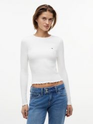Tommy Jeans koszulka z długim rękawem Kobiety Bawełna biały, L. Białe t-shirty damskie Tommy Jeans, l, bez wzorów, z bawełny, bez kołnierzyka. Za 189.95 zł.