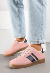 Różowe Sneakersy Tenisówki z Geometrycznymi Paskami Amolita. Czerwone trampki i tenisówki damskie Born2be, z aplikacjami, z jeansu. Za 84.99 zł.