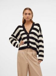 Vero Moda Kardigan w kolorze czarno-kremowym rozmiar: L. Czarne kardigany damskie Vero Moda, l, bez wzorów, ze splotem. Za 87.81 zł.