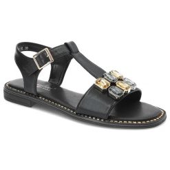 Czarne Sandały S.Barski Eleganckie Obuwie Damskie. Czarne sandały damskie S.BARSKI, bez wzorów, z koronki, bez obcasa. Za 99.00 zł.