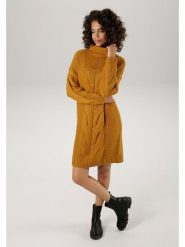 Aniston Sukienka dzianinowa w kolorze karmelowym rozmiar: 42. Brązowe sukienki damskie Aniston, na co dzień, bez wzorów, z dzianiny, bez kołnierzyka, bez ramiączek, mini, proste. Za 73.93 zł.