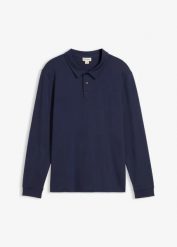 Bluza z długim rękawem i kołnierzykiem polo z czystej bawełny organicznej. Niebieskie bluzy bez kaptura męskie bonprix, m, z bawełny. Za 97.99 zł.
