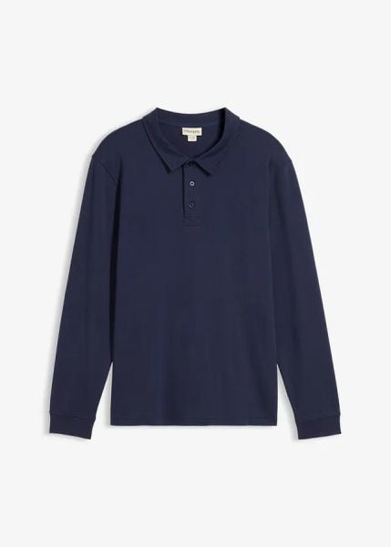 Bluza z długim rękawem i kołnierzykiem polo z czystej bawełny organicznej. Niebieskie bluzy bez kaptura męskie bonprix, m, z bawełny. Za 97.99 zł.