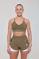 Biustonosz sportowy Infinite ze średnim wsparciem - khaki. Zielone biustonosze sportowe damskie OOSC, bez wzorów, z materiału. Za 147.99 zł.