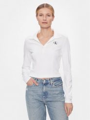 Calvin Klein Jeans Bluzka Polo Collar Milano Regular Top J20J222556 Biały Regular Fit. Białe bluzki damskie Calvin Klein Jeans, xs, bez wzorów, z jeansu, bez ramiączek. Za 329.99 zł.