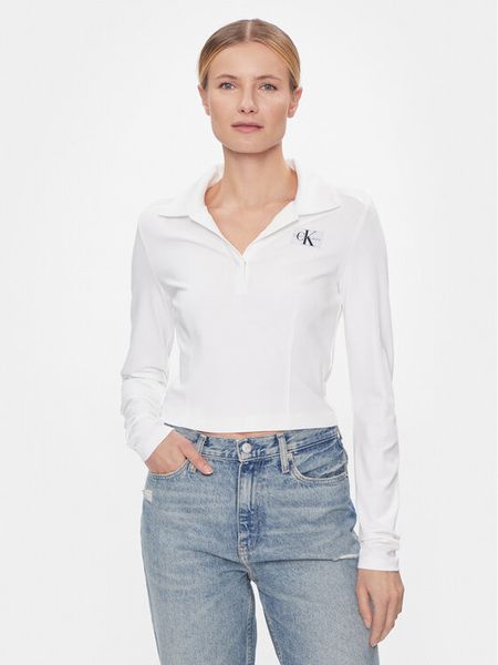 Calvin Klein Jeans Bluzka Polo Collar Milano Regular Top J20J222556 Biały Regular Fit. Białe bluzki damskie Calvin Klein Jeans, xs, bez wzorów, z jeansu, bez ramiączek. Za 329.99 zł.