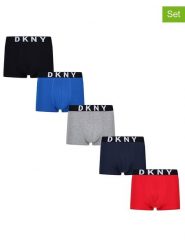 DKNY Bokserki (5 par) w kolorze niebiesko-szaro-czerwonym rozmiar: XL. Czarne bokserki męskie DKNY, bez wzorów. Za 94.95 zł.